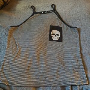Black and grey strip tank top with chest pocket.